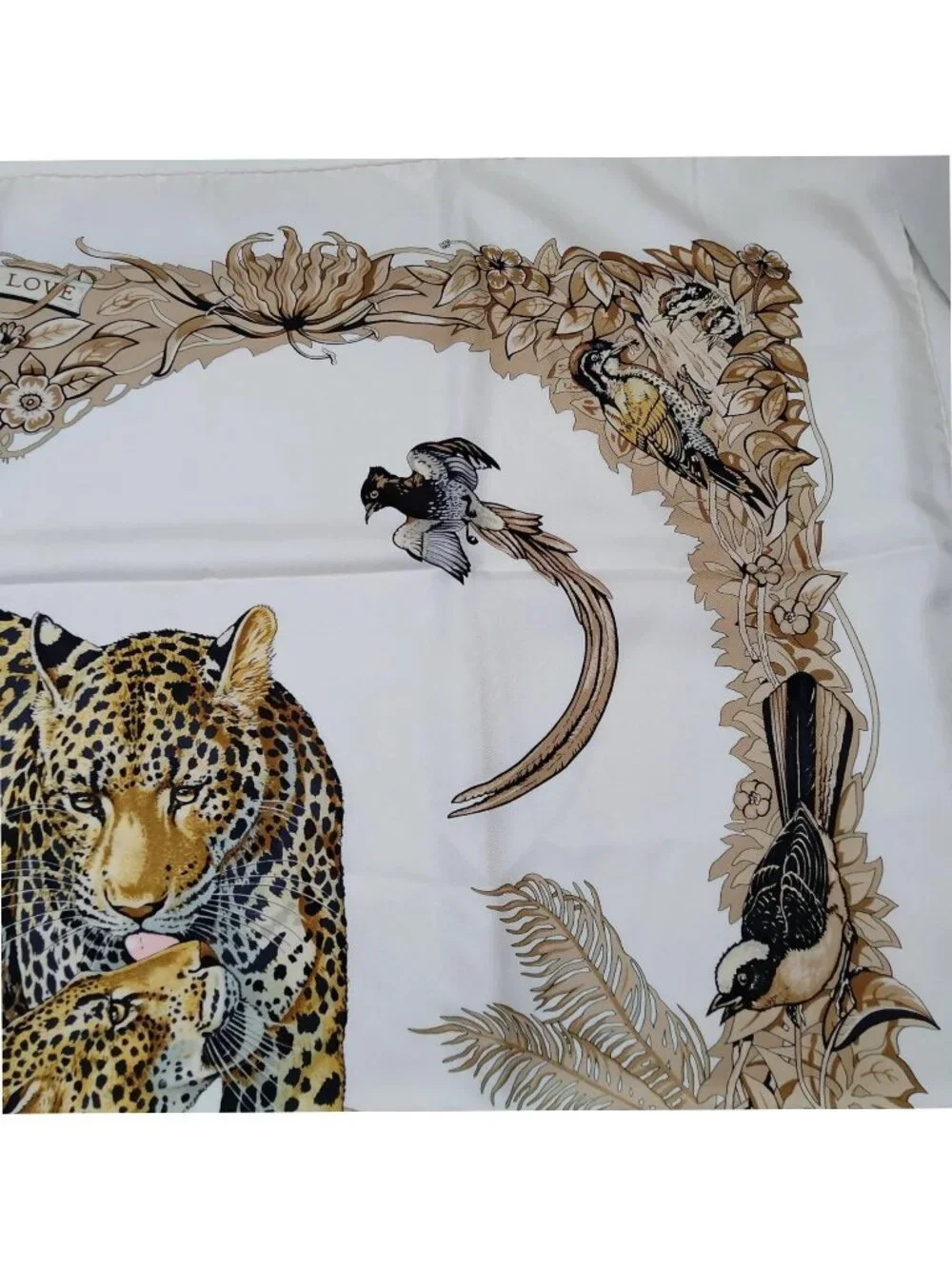 Authentic Hermès Jungle Love Carré 90 Silk Scarf White Animal Print
